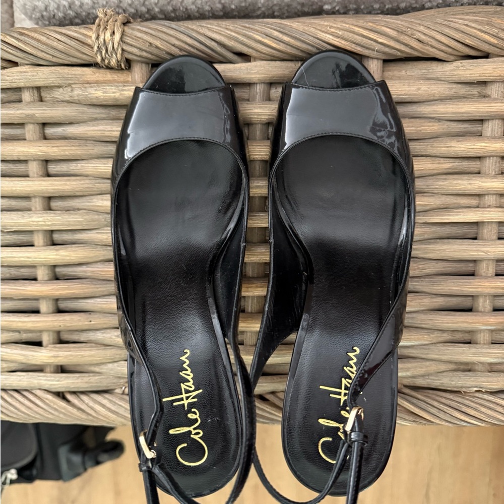 Cole Haan Black Patent Leather Slingback Heels